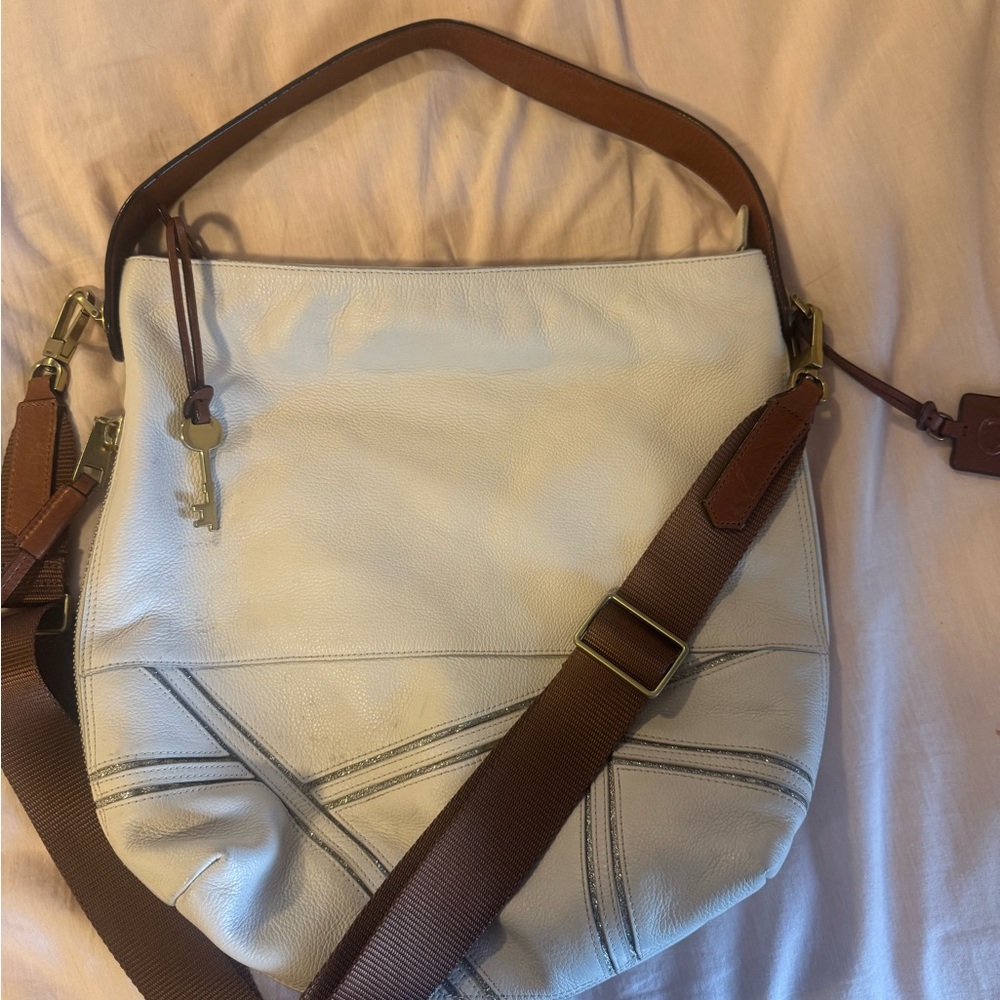 Vintage Fossil Cream and Brown Shoulder Bag